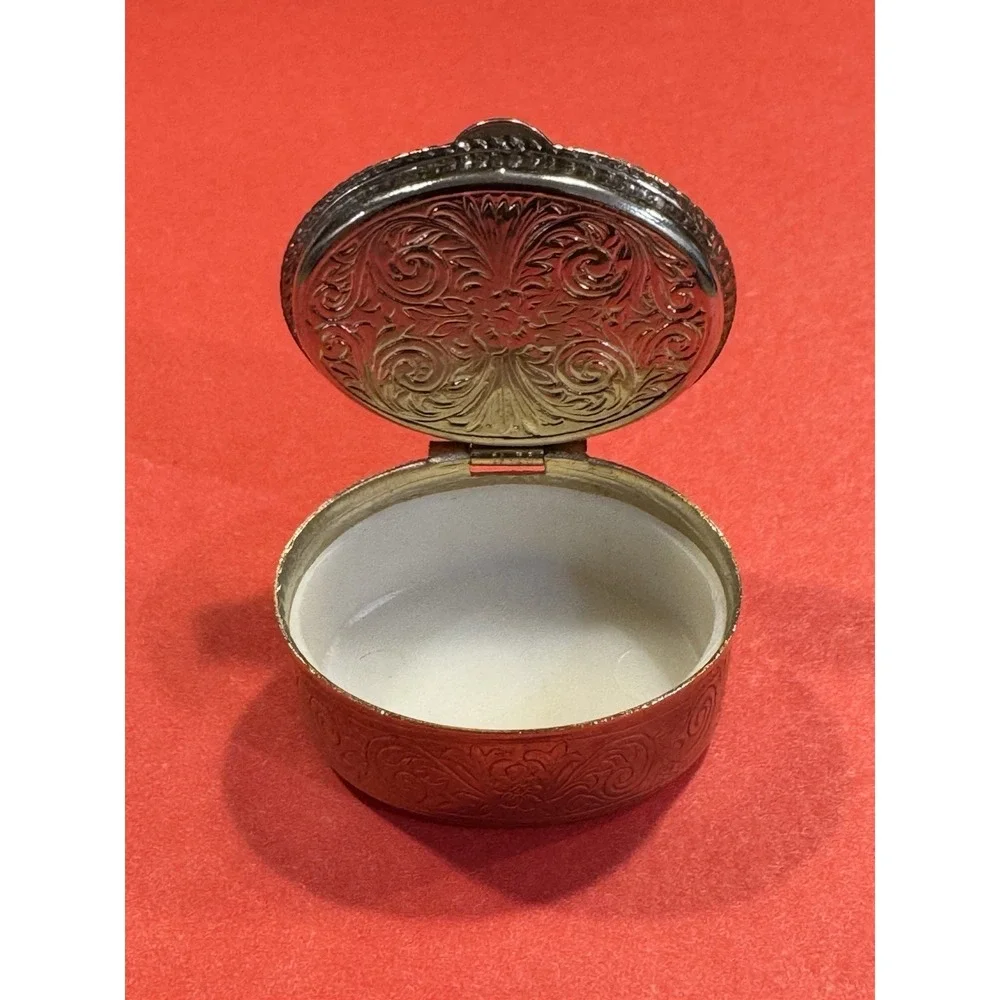 Vintage Fragonard Style Porcelain Trinket Box – Ornate Metal Lid